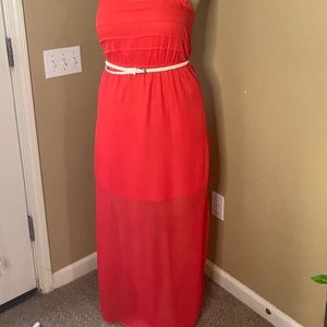 Beautiful orange dress with straps and slits on both sides